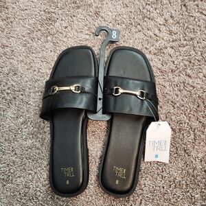 Time and Tru Black Slide Sandals